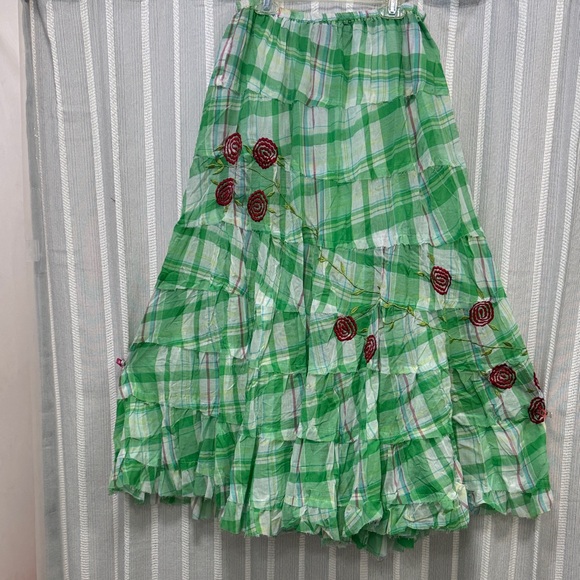 Raj Dresses & Skirts - NWT Raj Green Plaid A-Line Skirt with Floral Embroidery One Size Fits‎ Most